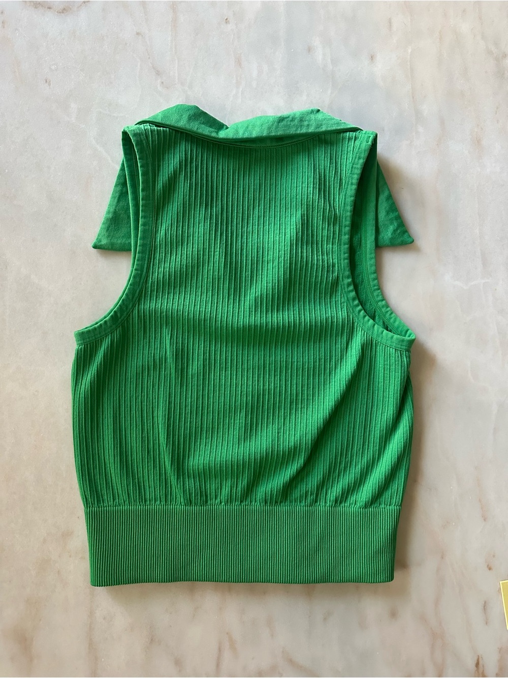 Diane Von Furstenberg Bright Green Ribbed Collared Crop Top - Picture 2 of 7
